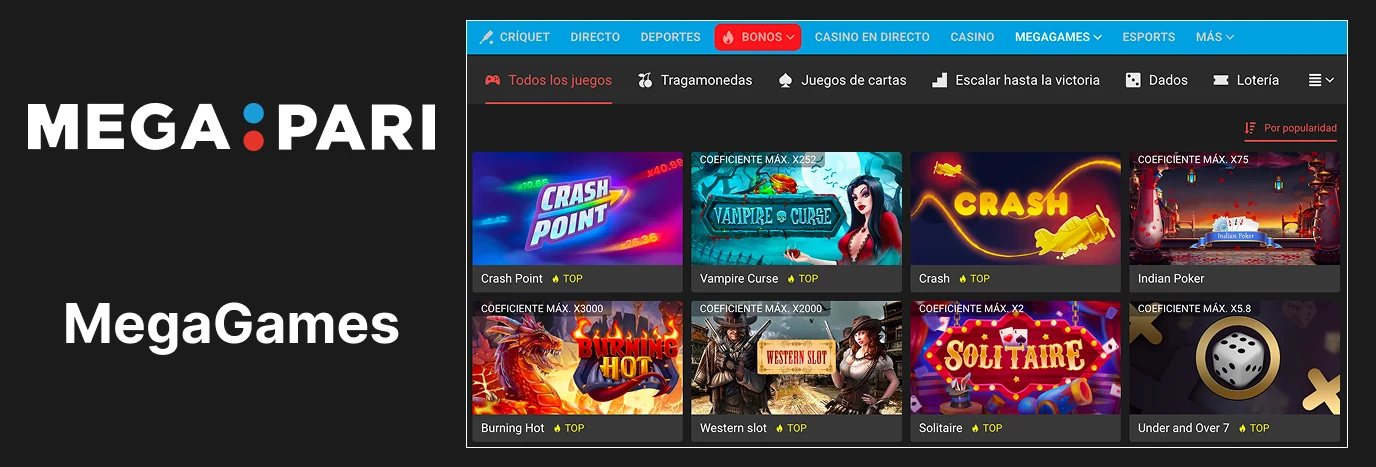 MegaGames exclusivos de Megapari