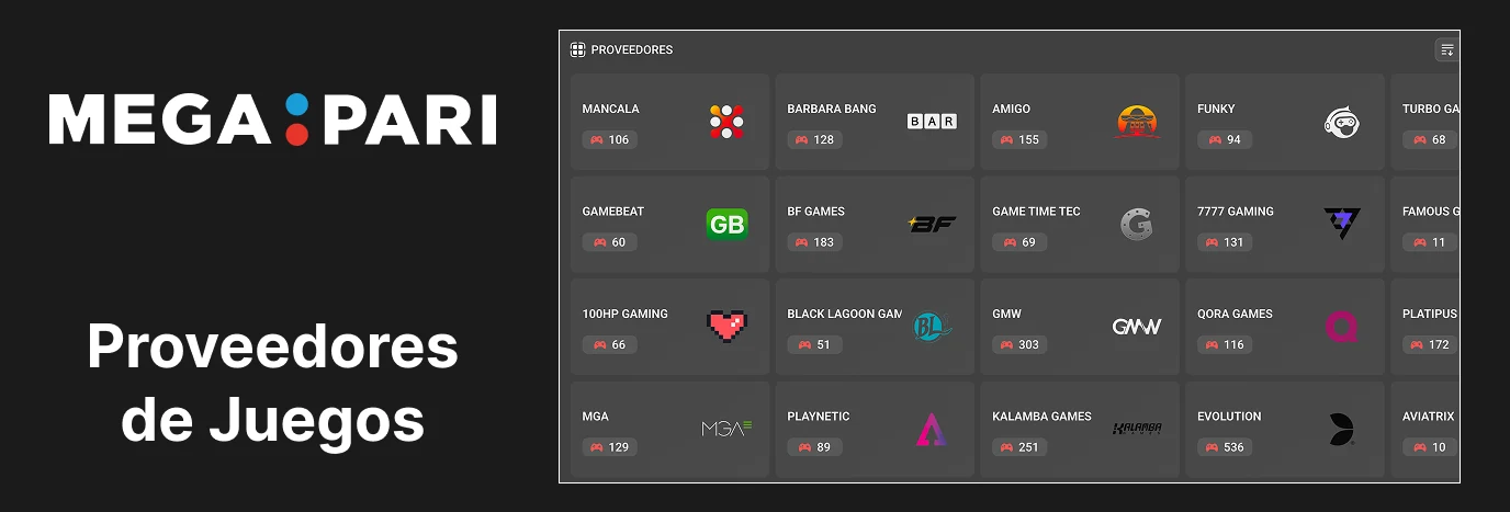 Proveedores de juegos del casino Megapari