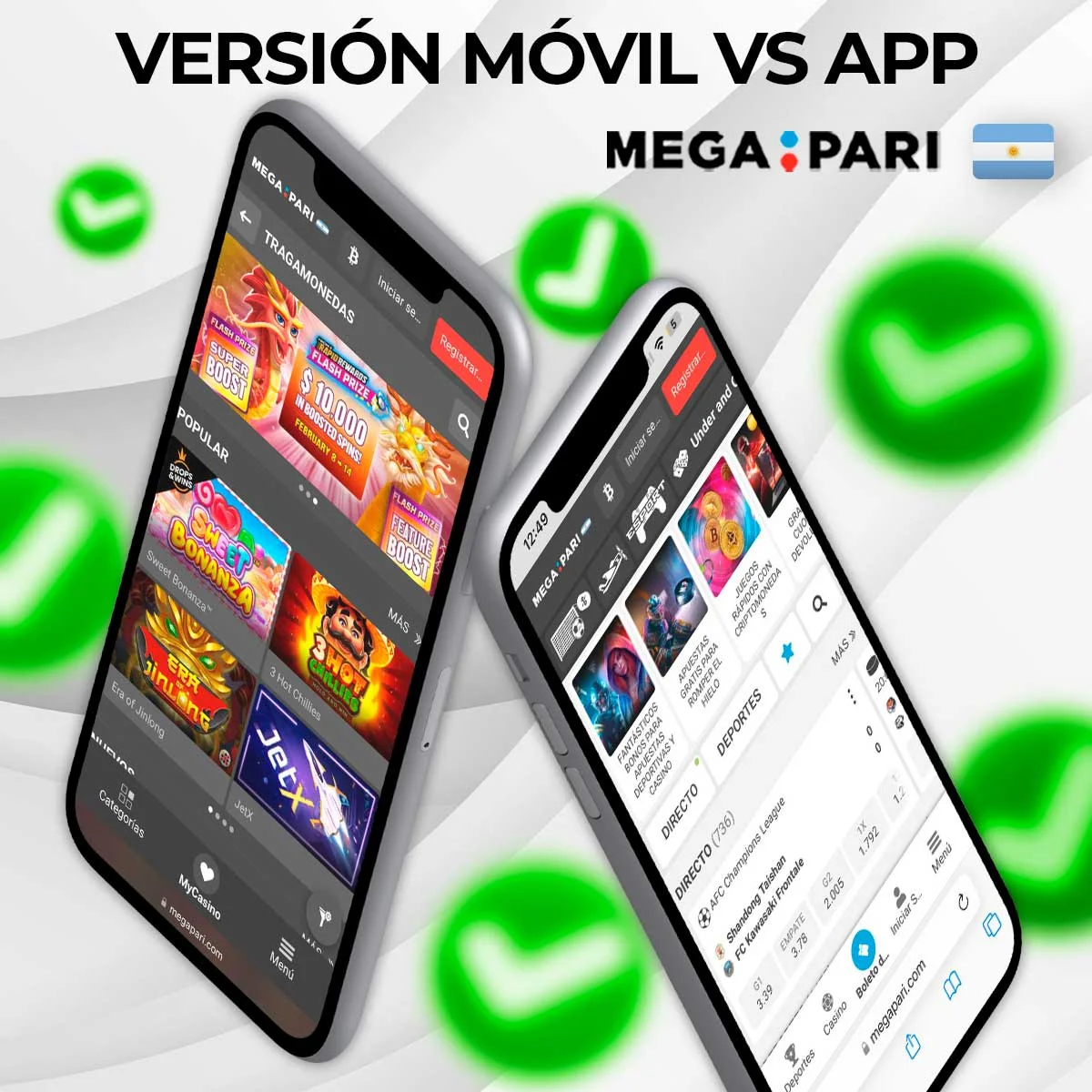 Comparación de la versión móvil y la aplicación Megapari