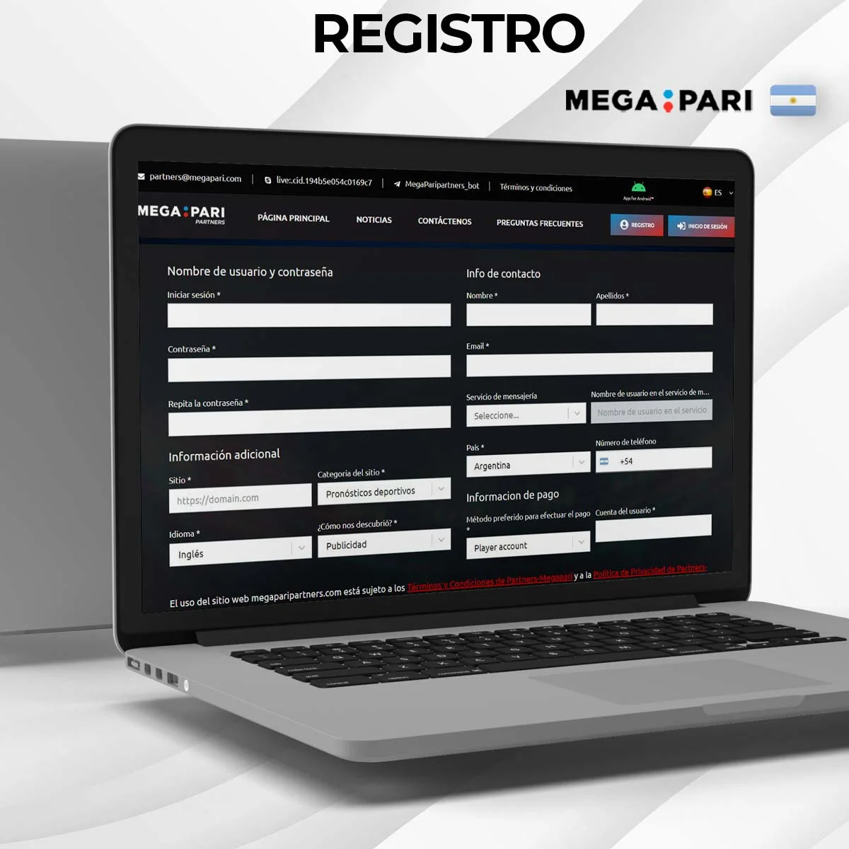 Proceso de registro de afiliados Megapari en Argentina