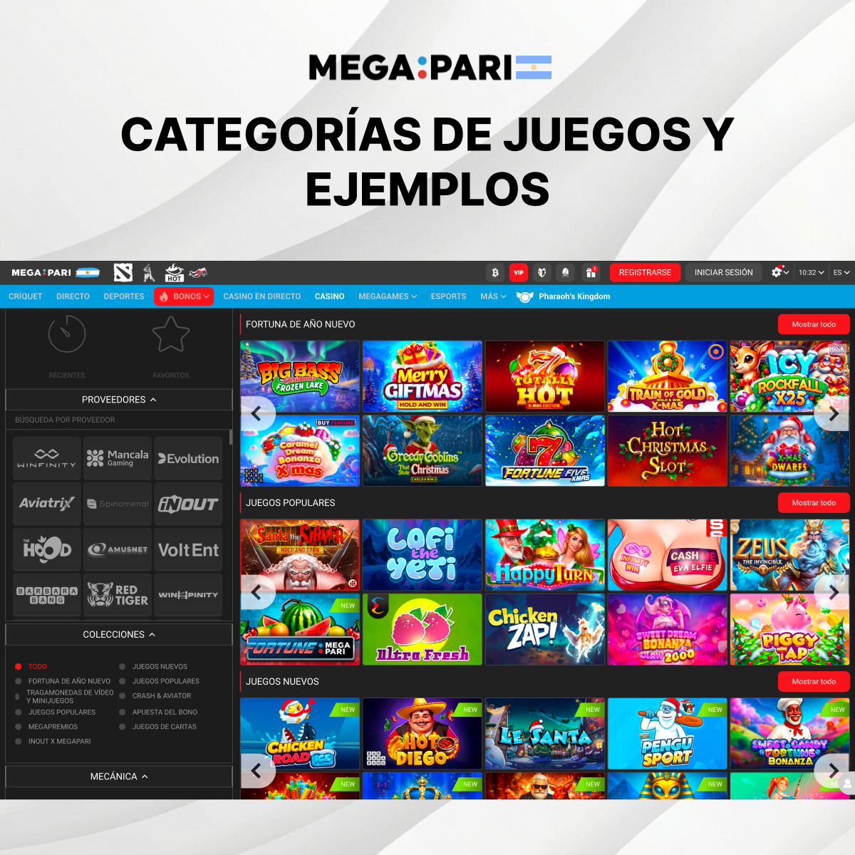 Categorías y ejemplos de juegos Megapari