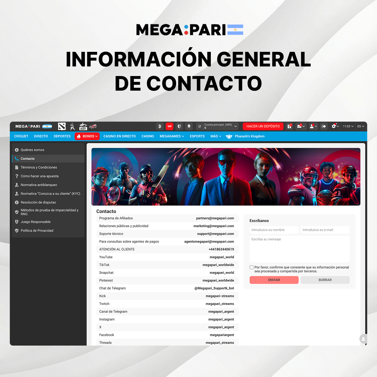 Soporte y contacto oficial de Megapari